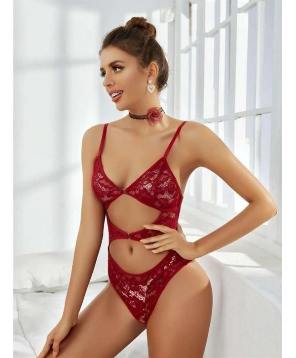 Morliva  Kırmızı Transparan Dantelli Fantezi Babydoll