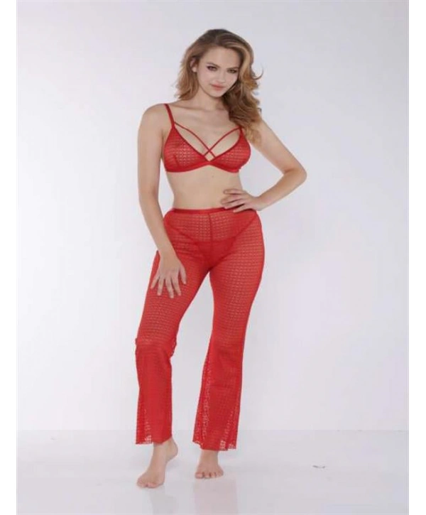 Morliva  Kırmızı Transparan Fantezi Sütyen Pijama Takımı