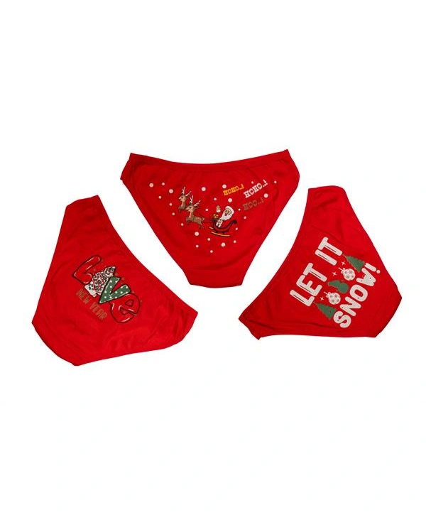 Kırmızı Yılbaşı Desenli 3lü Pamuklu Külot Takımı