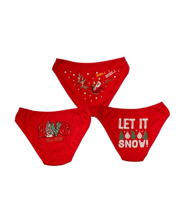 Kırmızı Yılbaşı Desenli 3lü Pamuklu Külot Takımı