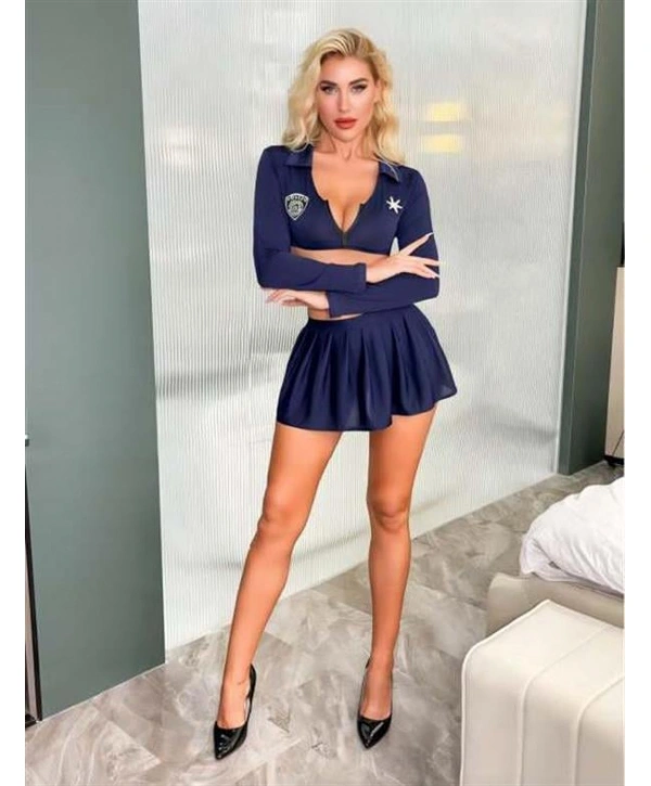 Morliva Lacivert Büstiyerli Mini Etekli Fantezi Polis Kostümü