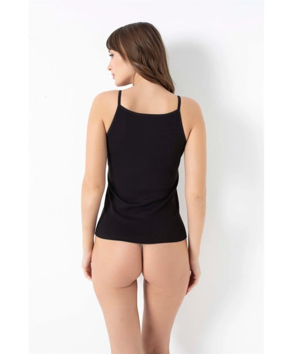 Morliva  Likralı Pamuklu İp Askılı Siyah Atlet