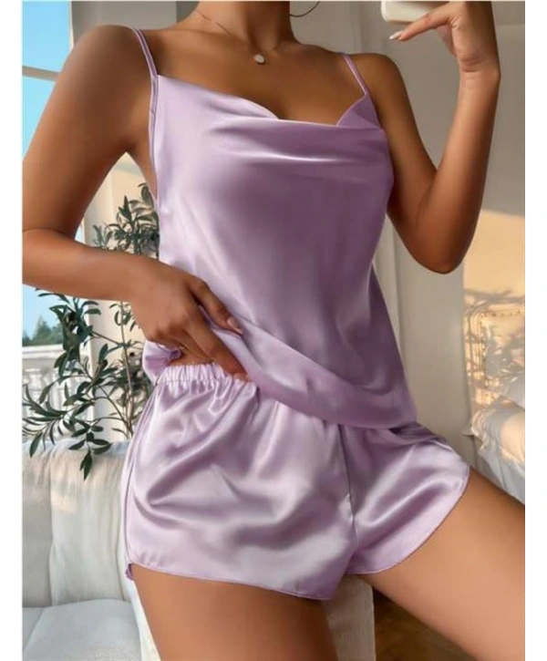 Morliva Lila İnce Askılı Saten Şortlu Takım