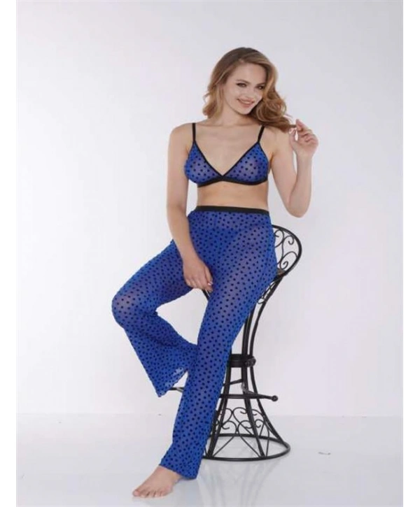 Morliva Mavi Transparan Fantezi Sütyen Pijama Takımı