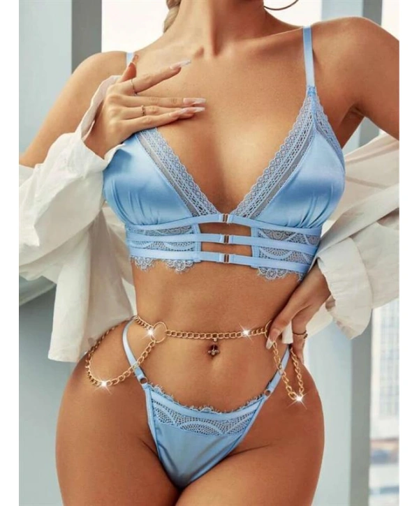 Morliva  Mavi Zincir Detaylı Fantezi Sütyen Takımı
