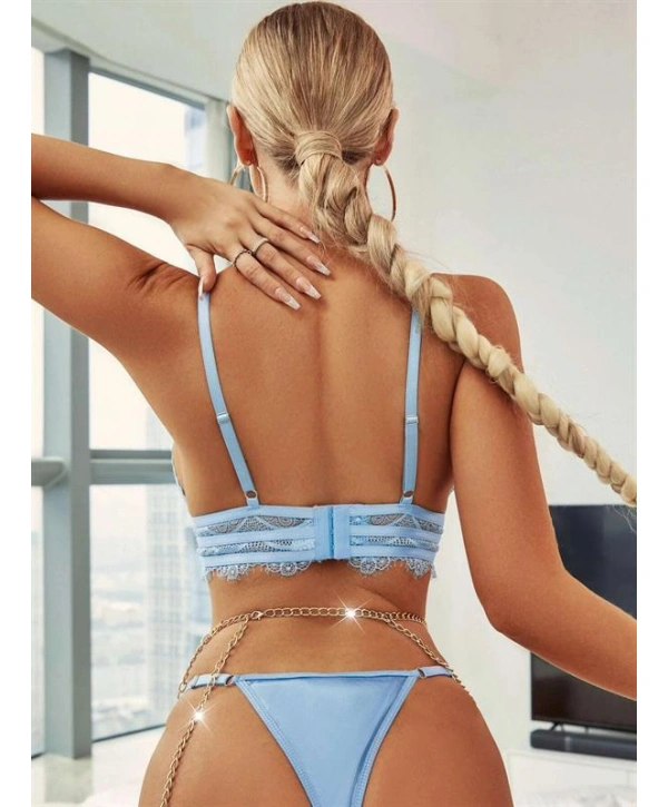 Morliva  Mavi Zincir Detaylı Fantezi Sütyen Takımı
