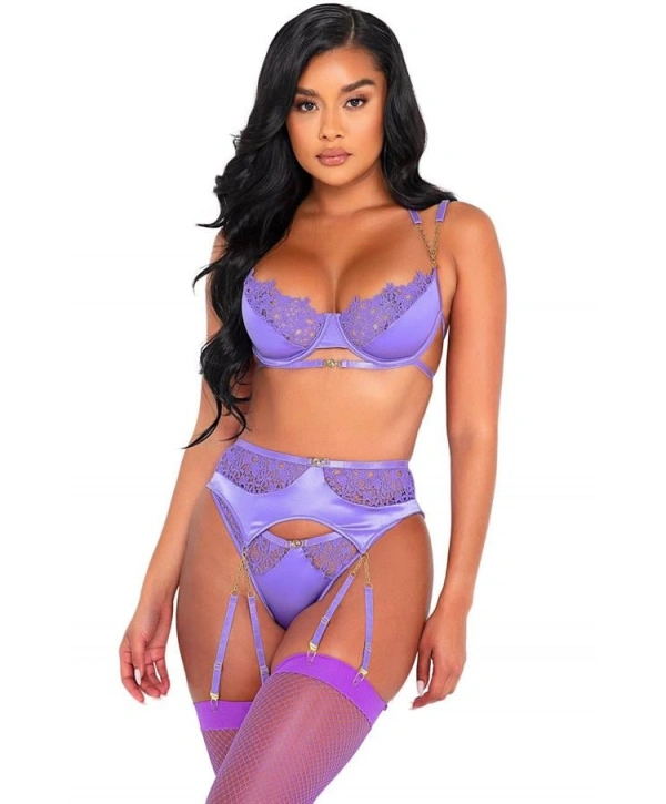 Morliva Mor Dantel İşlemeli Zincir Detaylı Fantezi Jartiyer Takımı