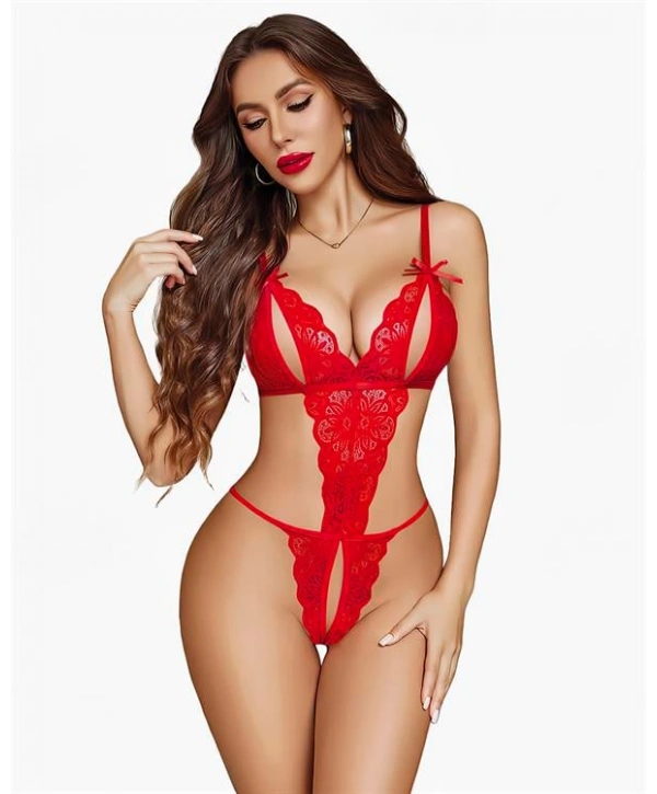 Morliva Özel Bölgesi Açık Göğüs Detaylı Kırmızı Fantezi Body