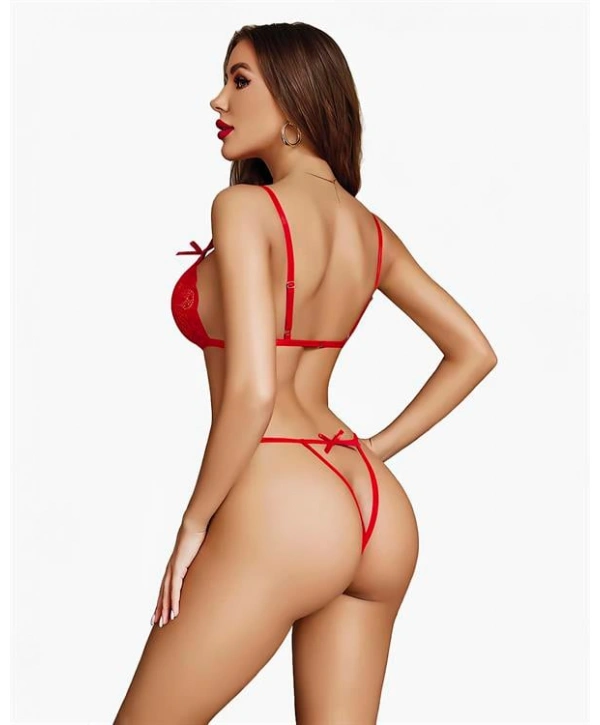 Morliva Özel Bölgesi Açık Göğüs Detaylı Kırmızı Fantezi Body