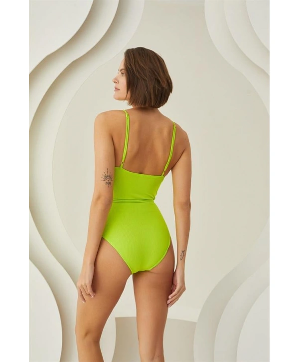 Morliva  Özel Tasarım Bel İp Detay Fitilli Yeşil Mayo