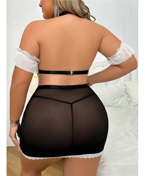 Morliva Özel Tasarım Büyük Beden Dantelli Fantezi Hizmetçi Kostümü