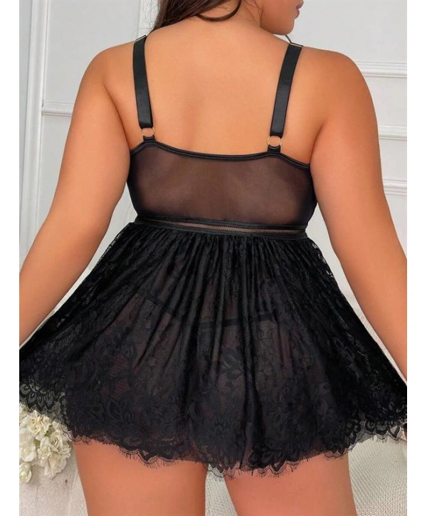 Morliva Özel Tasarım Büyük Beden Fantezi Zincir Detaylı Dantelli Gecelik