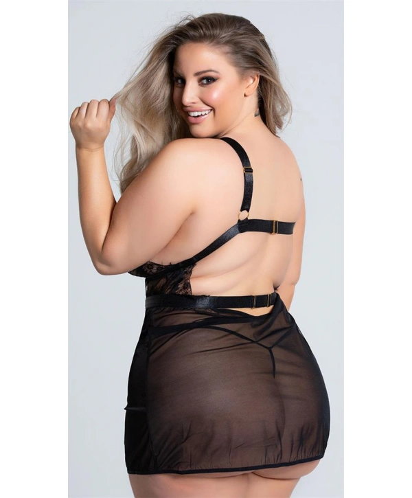 Morliva Özel Tasarım Büyük Beden Göğüs Altı Şeritli Askılı Fantezi Gecelik