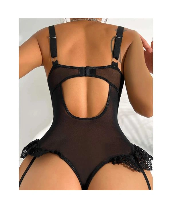 Özel Tasarım Siyah Dantelli Fantezi Jartiyer Takımı