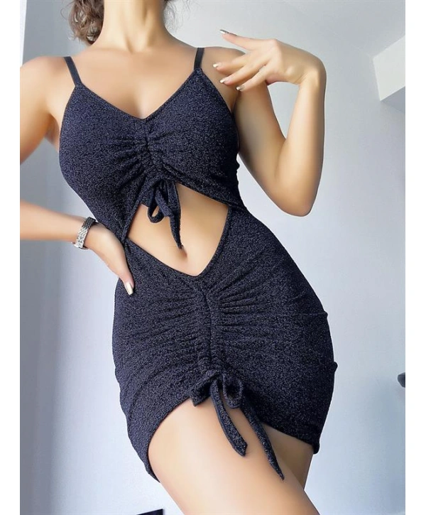 Morliva Parıltılı Kumaşlı Fantezi Büzgülü Elbise