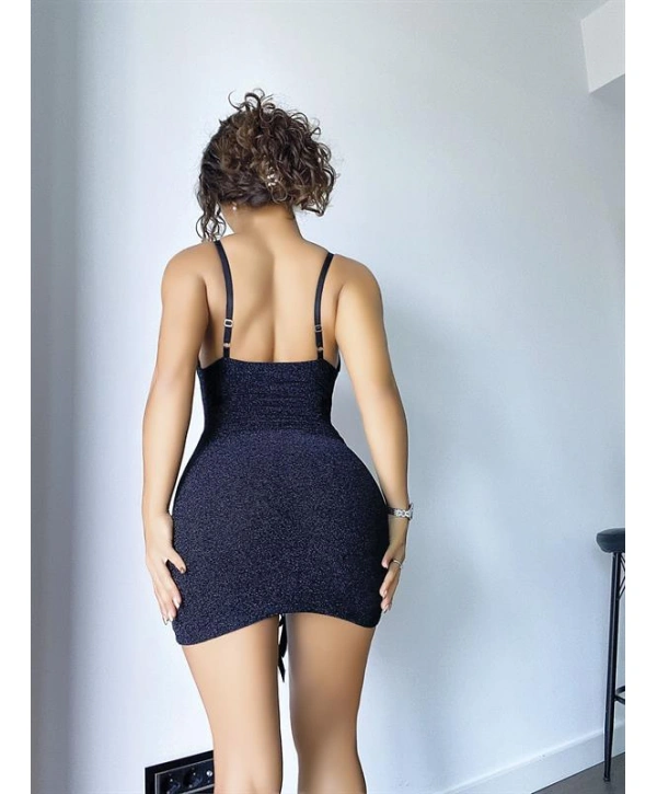 Morliva Parıltılı Kumaşlı Fantezi Büzgülü Elbise