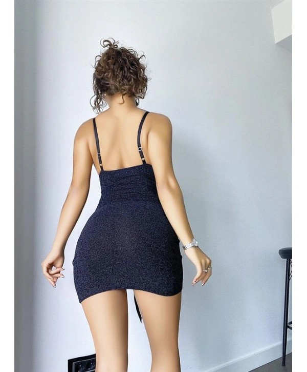 Morliva Parıltılı Kumaşlı Fantezi Büzgülü Elbise