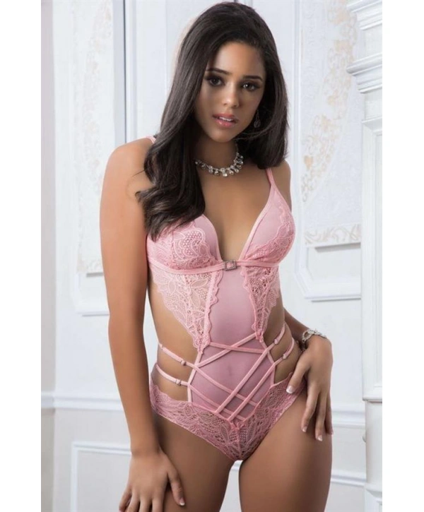 Morliva Pembe Dantel İşlemeli Maskeli Fantezi Body