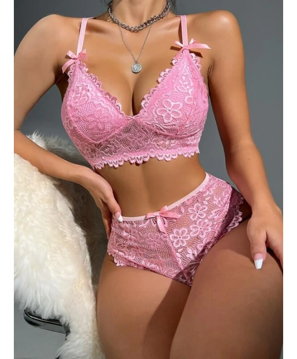Pembe Dantelli Fantezi Bralet Sütyen Takımı