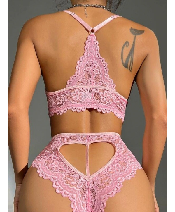 Pembe Dantelli Fantezi Bralet Sütyen Takımı