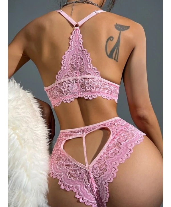 Pembe Dantelli Fantezi Bralet Sütyen Takımı