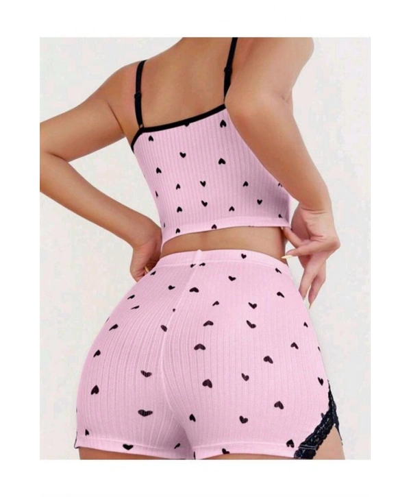 Morliva Pembe Kalp Desenli Askılı Şortlu Pijama Takım