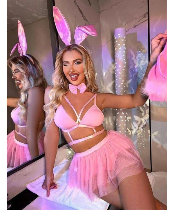 Morliva Pembe Tütü Etekli Fantezi Tavşan Kostümü