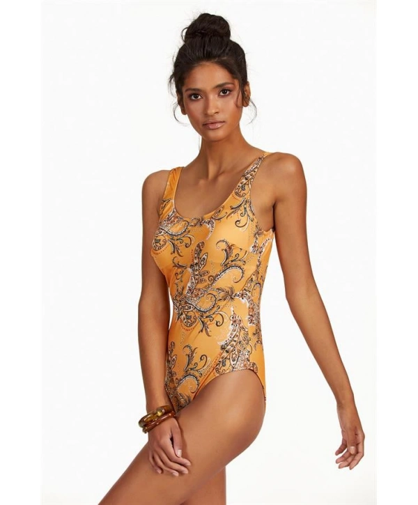 Morliva Şal Desenli Yuvarlak Yaka Mayo