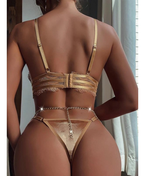 Morliva Sarı Zincir Detaylı Fantezi Sütyen Takımı
