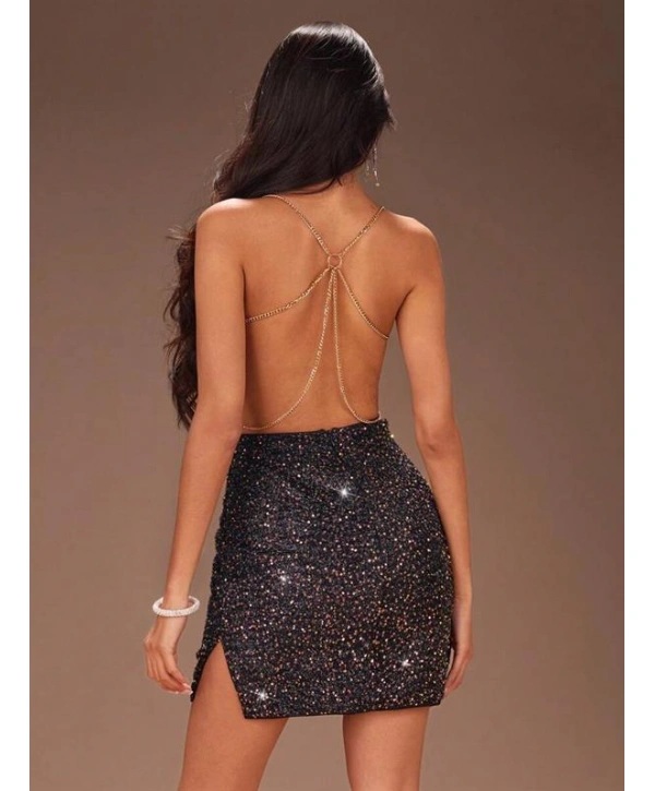 Morliva Sırt Zincir Dekolteli Seksi Mini Kadın Elbise