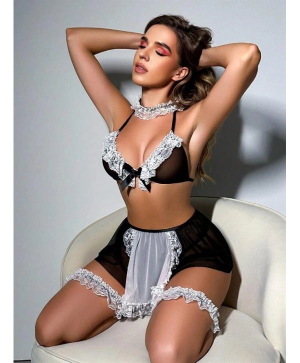 Morliva Siyah Bacak Bantlı Fantezi Hizmetçi Kostümü