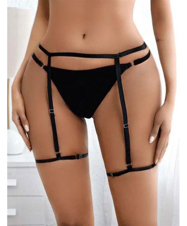 Morliva  Siyah Bacak Bantlı Fantezi String Tanga