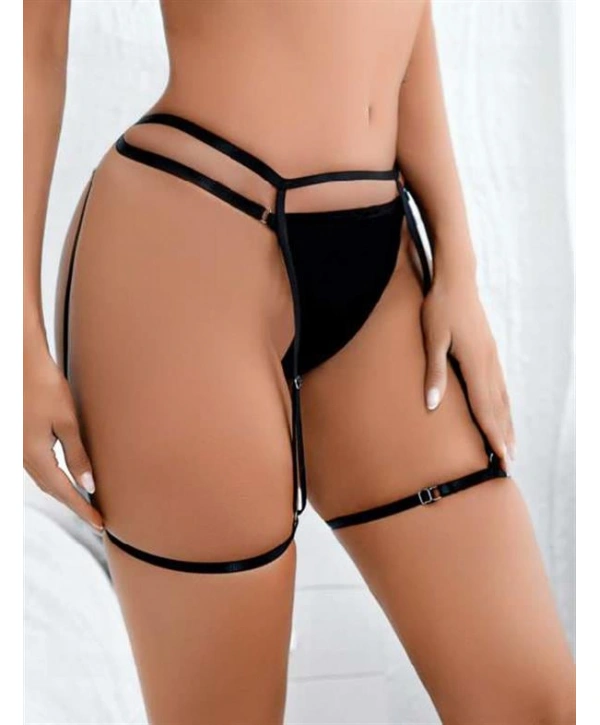 Morliva  Siyah Bacak Bantlı Fantezi String Tanga