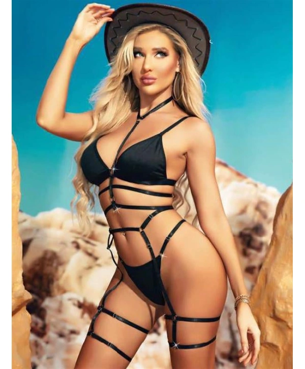 Morliva Siyah Brit Detaylı Fantezi Jartiyer Takım