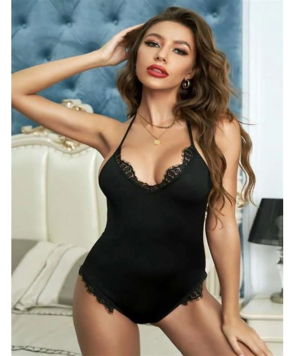 Morliva  Siyah Dantel İşlemeli Fantezi Babydoll