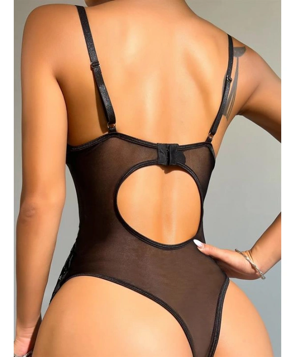 Morliva Siyah Dantel İşlemeli Kalp Desenli Fantezi Jartiyer Takımı