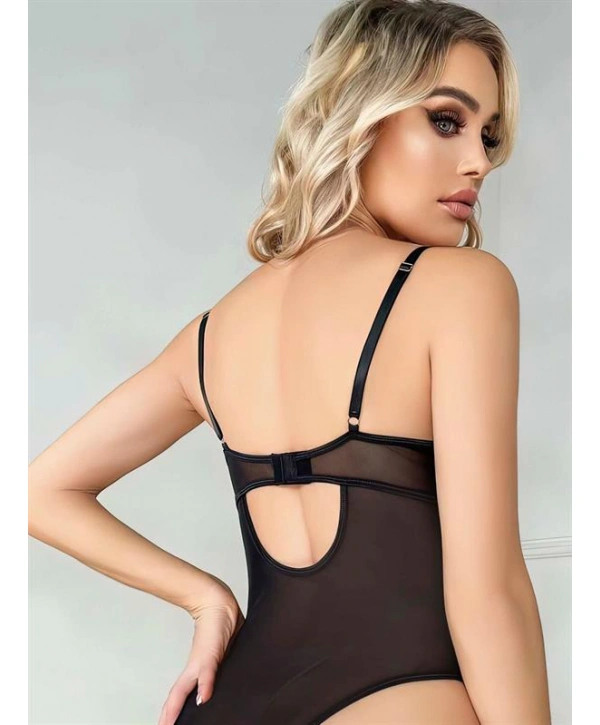 Morliva Siyah Dantel İşlemeli Özel Bölgesi Açık Fantezi Body Jartiyer Takımı