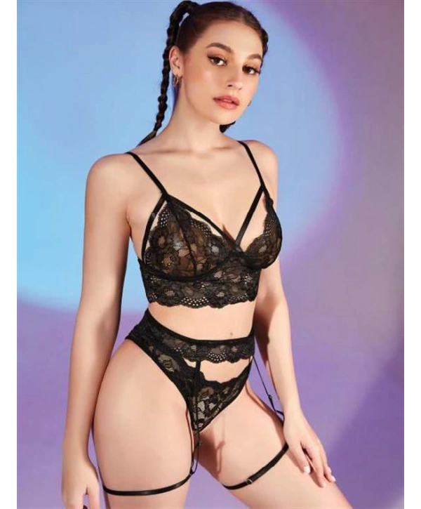 Morliva  Siyah Dantelli Fantezi Jartiyer Takım