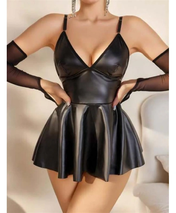 Morliva Siyah Etekli Fantezi Deri Elbise