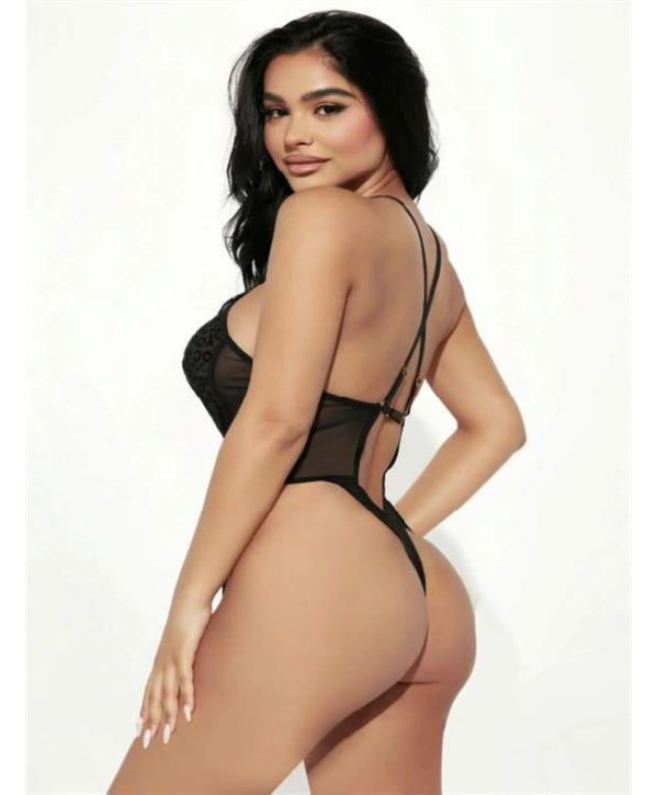 Morliva  Siyah İp Detaylı Boyundan Bağlamalı Fantezi Babydoll