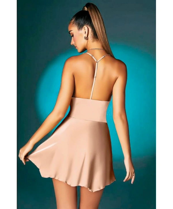 Morliva Somon Askılı Degajeli Fantezi Mini Elbise