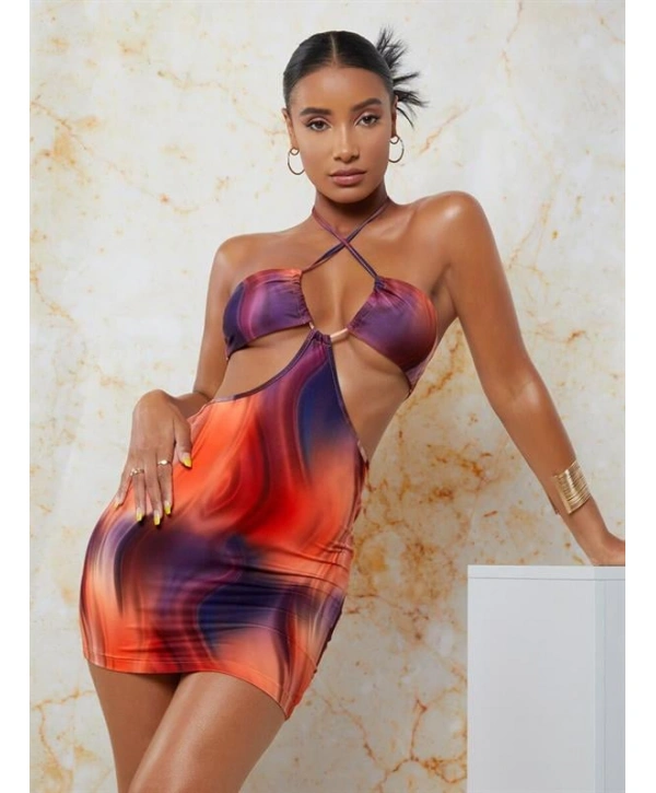 Morliva Transparan Detaylı Omuz Dekolteli Mini Fantezi Elbise