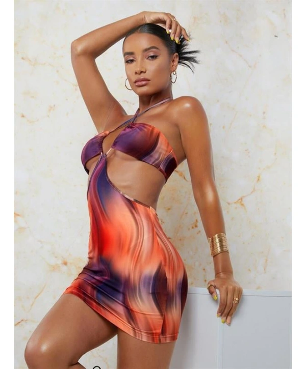 Morliva Transparan Detaylı Omuz Dekolteli Mini Fantezi Elbise