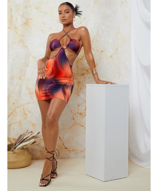 Morliva Transparan Detaylı Omuz Dekolteli Mini Fantezi Elbise