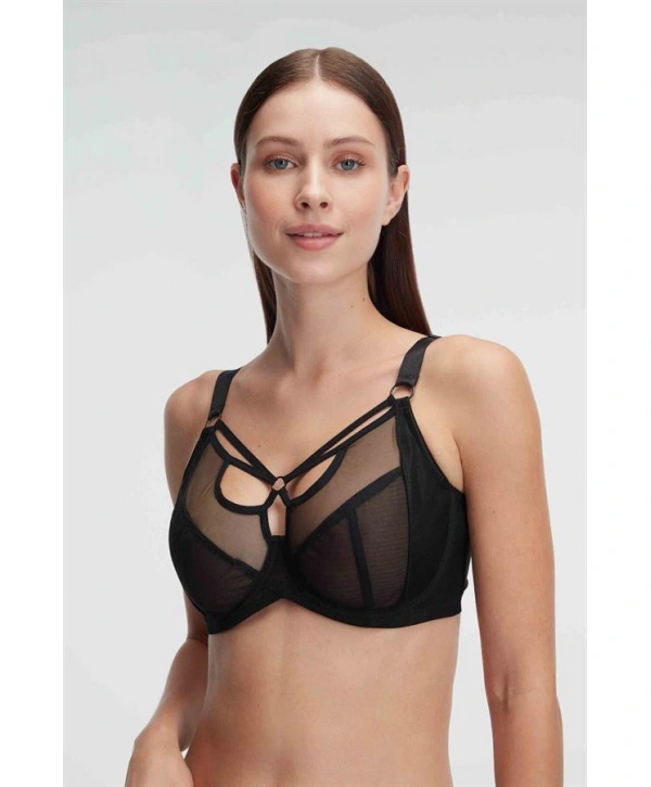 Morliva  Tüllü Balenli Desteksiz Dolgusuz Yaka Detaylı Toparlayıcı Küçültücü Sütyen