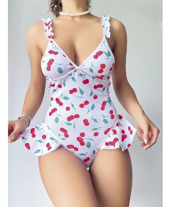 Morliva  Vişne Desenli Fantezi Body