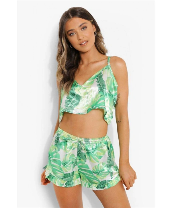 Morliva Yeşil Fırfırlı Şortlu Pijama Takımı