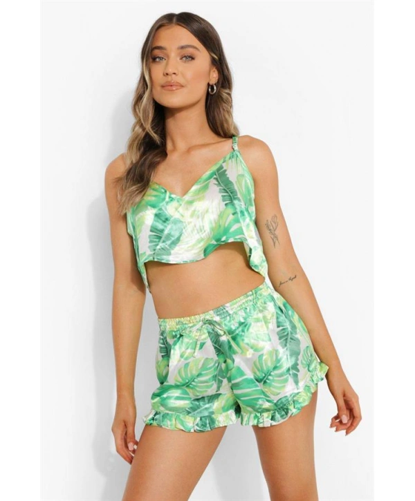 Morliva Yeşil Fırfırlı Şortlu Pijama Takımı
