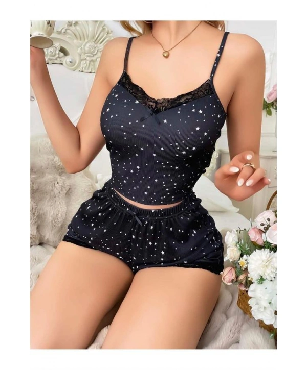Morliva Yıldız Desenli Askılı Şortlu Pijama Takımı