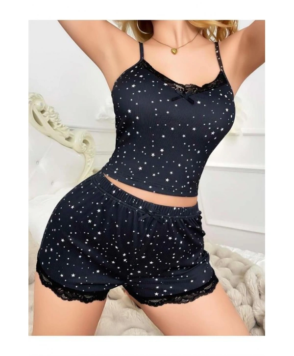 Morliva Yıldız Desenli Askılı Şortlu Pijama Takımı